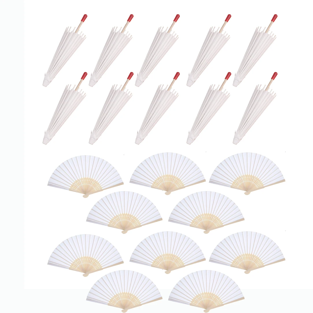 10 шт. бумажный зонтик белый и ручной вентилятор для рукоделия Наборы украшения