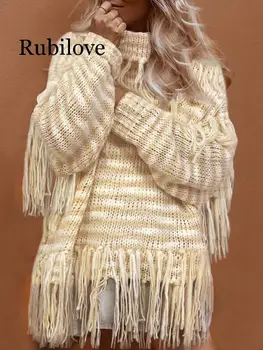 Rubilove Autumn Winter Turtlenenck Striped Sweater Women Streetwear Tassles Long Sleeve Jumper Tops Casual Sweater
Rubilove Autumn Winter Turtlenenck Striped Sweater Women Streetwear Tassles Long Sleeve Jumper Tops Casual Sweater