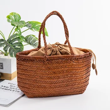 Women's bag Top Layer Cowhide Vegetable Tanning Handmade Herringbone Weaving Vegetable Basket Handbag French Leisure 
Women's bag Top Layer Cowhide Vegetable Tanning Handmade Herringbone Weaving Vegetable Basket Handbag French Leisure
