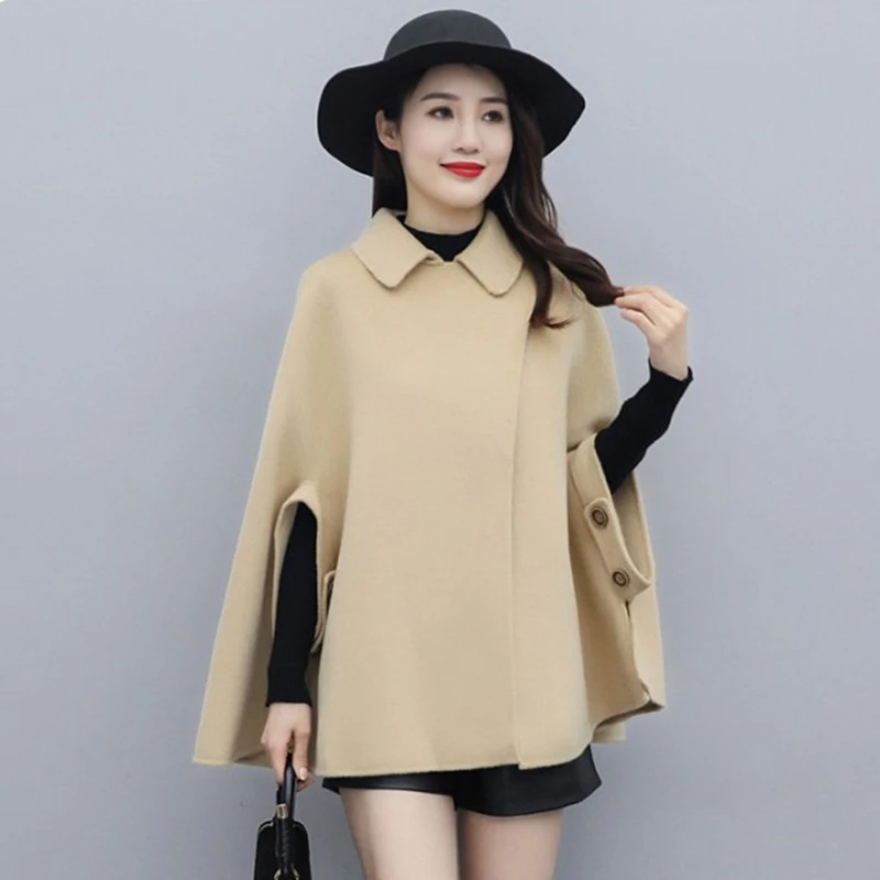 Women New Fashion Lapel Cloak Woolen Coat Jacket Female Wool Overcoat Fall Winter Loose Warm Button Cape Shawl Coat Quality 2020 
Women New Fashion Lapel Cloak Woolen Coat Jacket Female Wool Overcoat Fall Winter Loose Warm Button Cape Shawl Coat Quality 2020