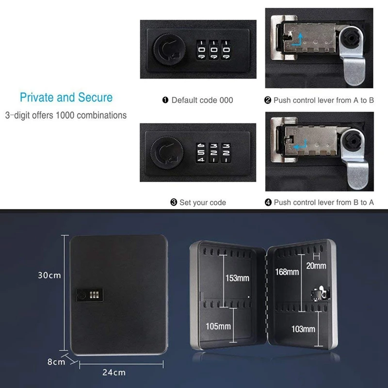 Wall Mounted Key Cabinet Password Lock Security Keybox Storage Box Contains 36 key card For Company Home Office Hanging Car Key 5