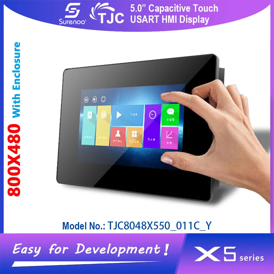 5.0" 800X480 TJC8048X550_011C_Y USART HMI Intelligent Serial TFT LCD Module Display Capacitive Touch Panel w/ Enclosure
5.0" 800X480 TJC8048X550_011C_Y USART HMI Intelligent Serial TFT LCD Module Display Capacitive Touch Panel w/ Enclosure
