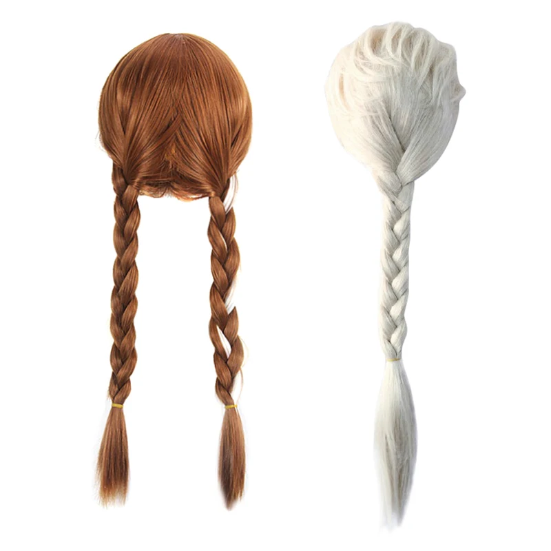 

new Anna Elsa Wig For Girls Cartoon Dress Up Party Accessories Kids Rayon Braid Headwear Kids Hollow Supply Princess Hair Wig