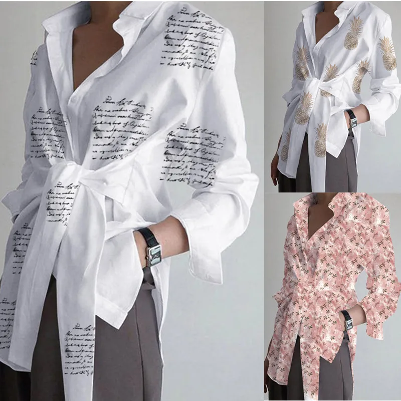 Autumn 2020 New Elegant Long-sleeved Blouse Retro Letters Flower Pineapple Print Lapel Button Stretch Loose Shirt Top
Autumn 2020 New Elegant Long-sleeved Blouse Retro Letters Flower Pineapple Print Lapel Button Stretch Loose Shirt Top