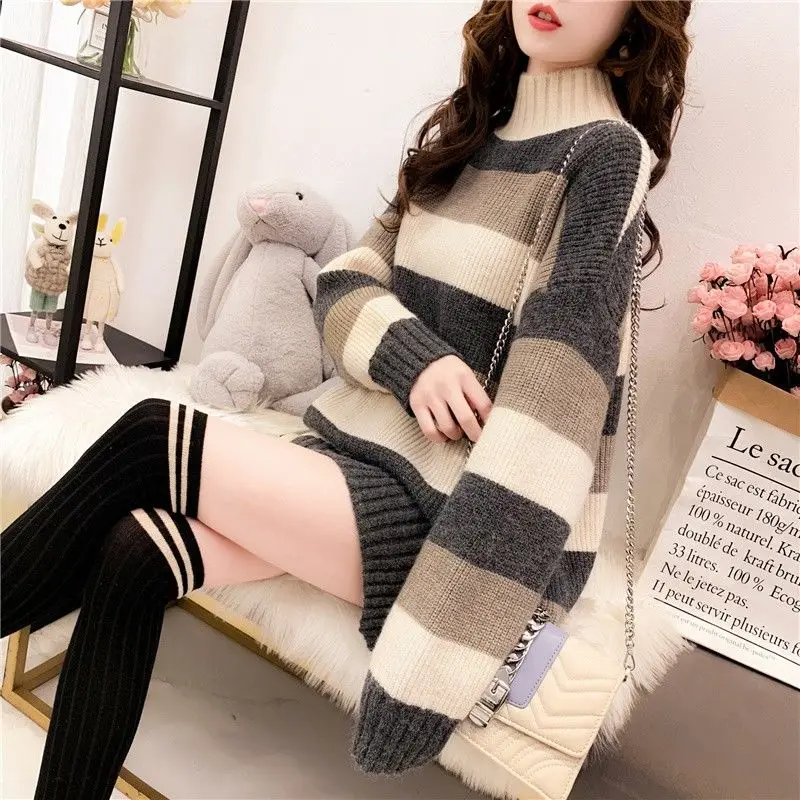 New plus velvet thickened midi loose autumn and winter sweater women's pullover semi-high collar knitted base shirt
New plus velvet thickened midi loose autumn and winter sweater women's pullover semi-high collar knitted base shirt