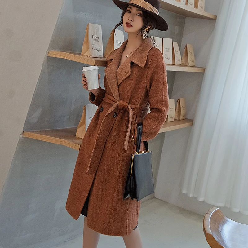 Women's Woolen Coat With Belt Autumn Winter Wool Coat Beige Elegant Thick Warm Outerwear Pockets Female 2019 Clothes 
Women's Woolen Coat With Belt Autumn Winter Wool Coat Beige Elegant Thick Warm Outerwear Pockets Female 2019 Clothes