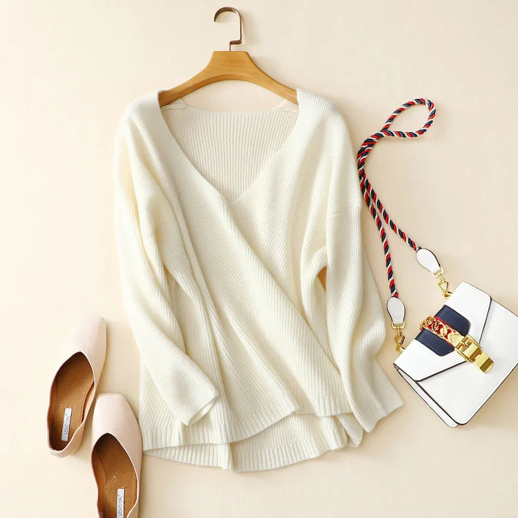 Spring And Autumn V Neck Sweater Women's New Style Pure Cashmere Wool Solid Color Sweater Loose-Fit Pullover Knitting Shirt Cash
Spring And Autumn V Neck Sweater Women's New Style Pure Cashmere Wool Solid Color Sweater Loose-Fit Pullover Knitting Shirt Cash