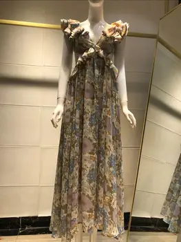 Women Summer Dress Maxi Floor Beach Bohemian Print Floral Deep V-Neck Sexy Backless Ruffle Party Club Boho Robe Vestidos Chiffon 
Women Summer Dress Maxi Floor Beach Bohemian Print Floral Deep V-Neck Sexy Backless Ruffle Party Club Boho Robe Vestidos Chiffon