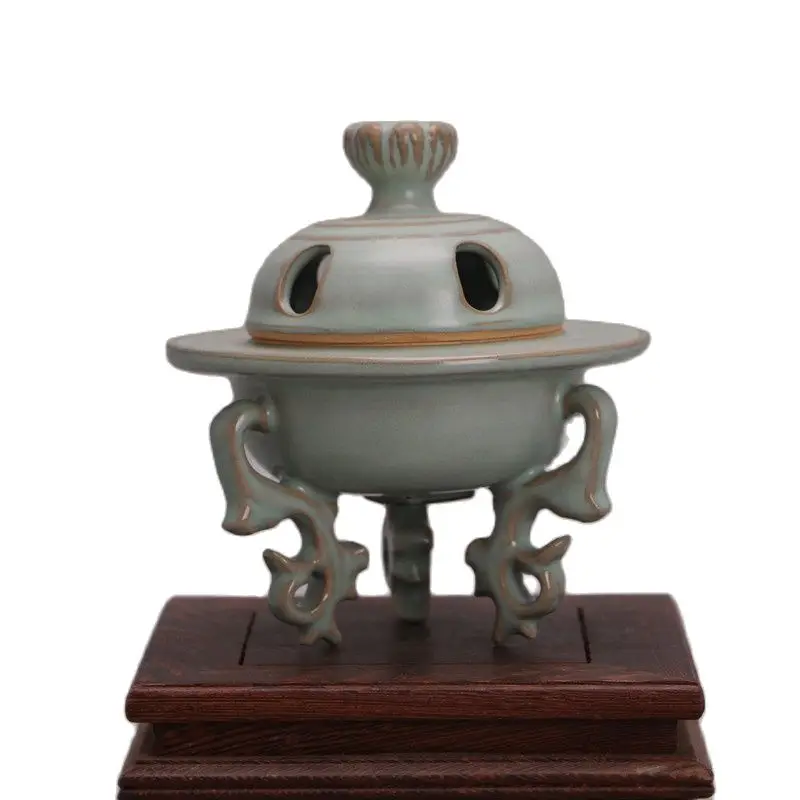 

Collection of three legged smoked incense burner porcelain with azure glaze from Song Ru kiln in Beijing