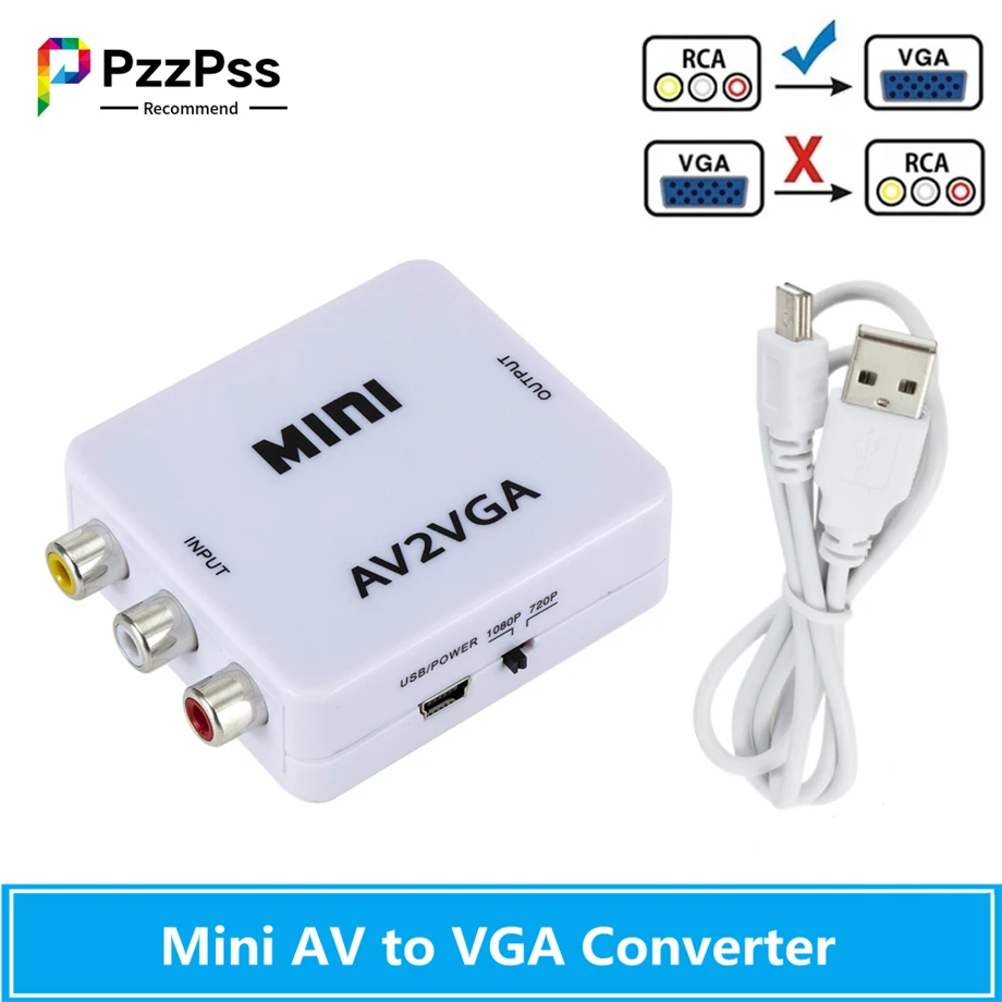 Мини-видеоконвертер PzzPss 1080P RCA AV на VGA видеоконвертер конвертер с 3 5 мм аудио AV2VGA /