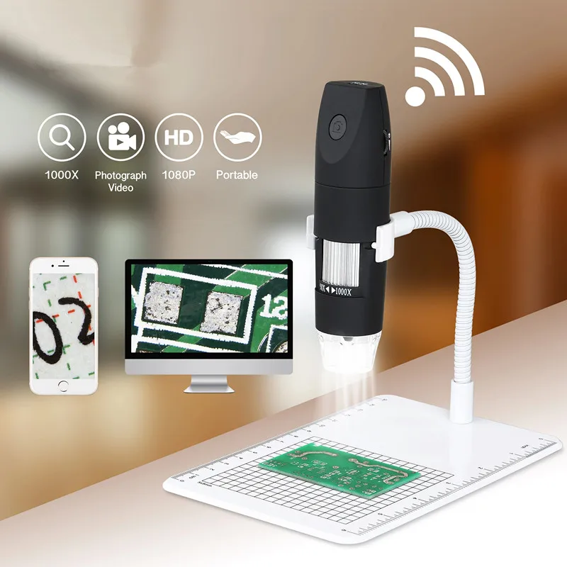 WIFI 50-1000X Digital Microscope Zoom Portable 1080P USB Microscope Camera Video with Flexible Arm Stand for iPhone Android PC
WIFI 50-1000X Digital Microscope Zoom Portable 1080P USB Microscope Camera Video with Flexible Arm Stand for iPhone Android PC