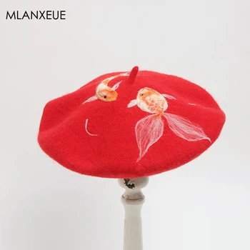 Solid Autumn Winter Hats Women Fashion Wool Koi Print Red Berets Female Vintage Festive Beret Christmas Caps Ladies Headdresses
Solid Autumn Winter Hats Women Fashion Wool Koi Print Red Berets Female Vintage Festive Beret Christmas Caps Ladies Headdresses