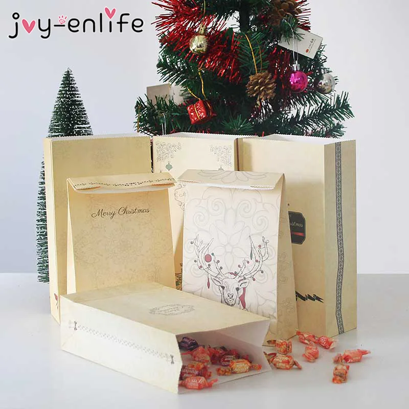 6pcs merry christmas kraft paper bags gift bags candy bags kids