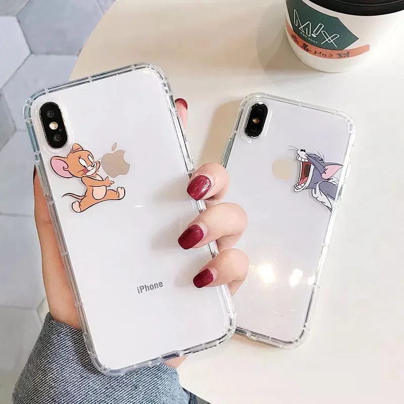 A pple 11S XR XS Max 6 6S Plus мягкий TPU прозрачный силиконовый чехол с котом и мышкой i Phone 7S 8S