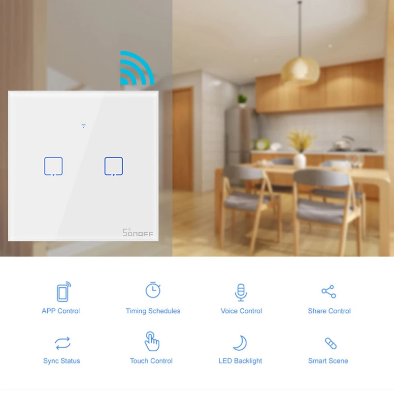 SONOFF T1 WiFi Smart Switch With 2 Gangs,Works with Amazon Alexa And Google Assistant ,Compatible With IFTTT Function
SONOFF T1 WiFi Smart Switch With 2 Gangs,Works with Amazon Alexa And Google Assistant ,Compatible With IFTTT Function