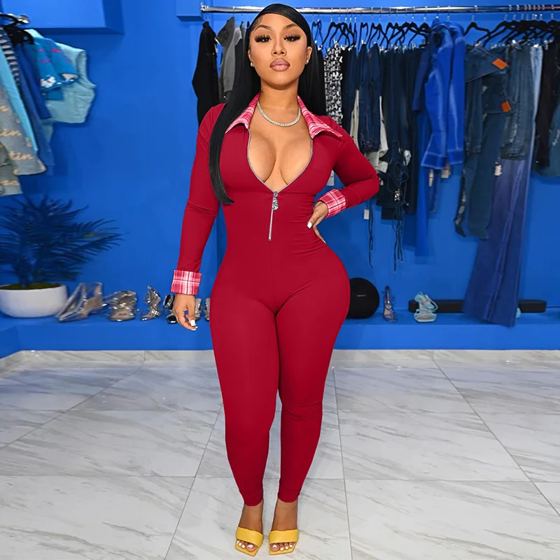 Turn Down Collar Long Sleeve Plaid Patchwork Zipper Jumpsuits Skinny Bodycon Sexy Rompers Autumn One Piece Overall Party Outfits
Turn Down Collar Long Sleeve Plaid Patchwork Zipper Jumpsuits Skinny Bodycon Sexy Rompers Autumn One Piece Overall Party Outfits