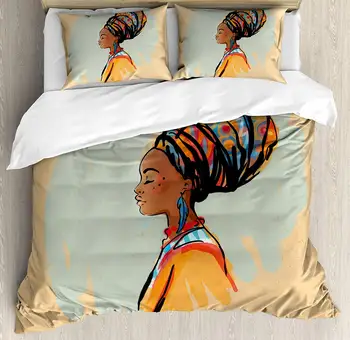 African Duvet Cover Set Watercolor Profile Portrait of Native Woman with Hairdo and Earrings Decorative 3 Piece Bedding Set
African Duvet Cover Set Watercolor Profile Portrait of Native Woman with Hairdo and Earrings Decorative 3 Piece Bedding Set