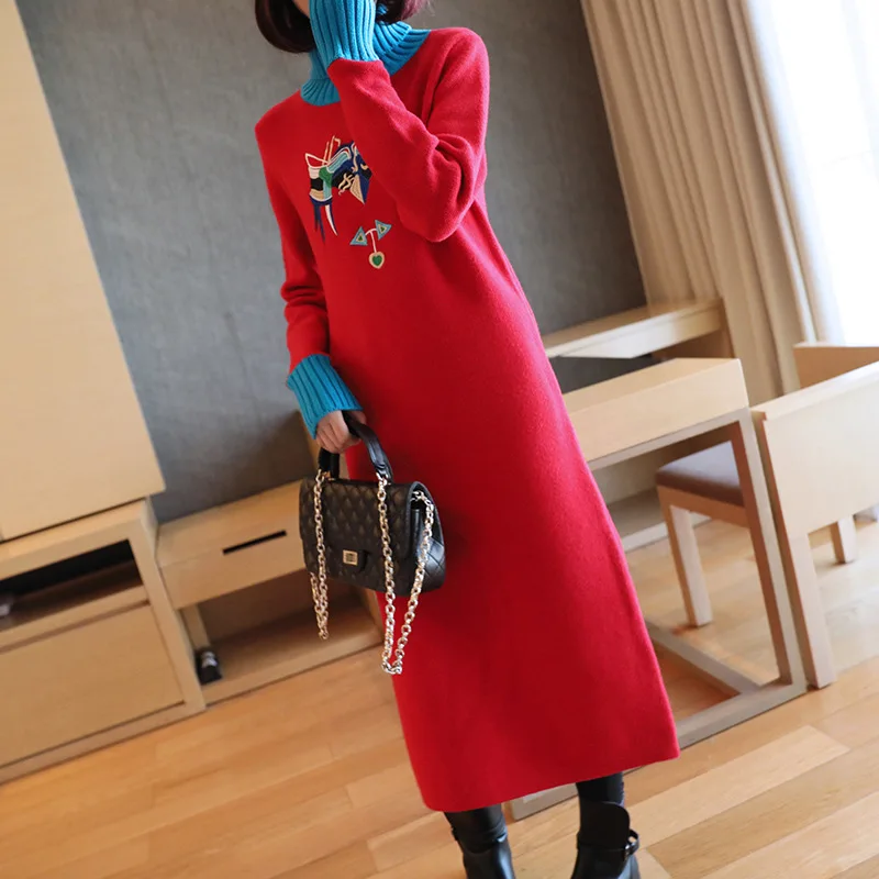 Thickened Knitted Dress 2019 Autumn and Winter New Plus Size Women's Fashion Embroidered High Neck Loose Sweater Dress
Thickened Knitted Dress 2019 Autumn and Winter New Plus Size Women's Fashion Embroidered High Neck Loose Sweater Dress