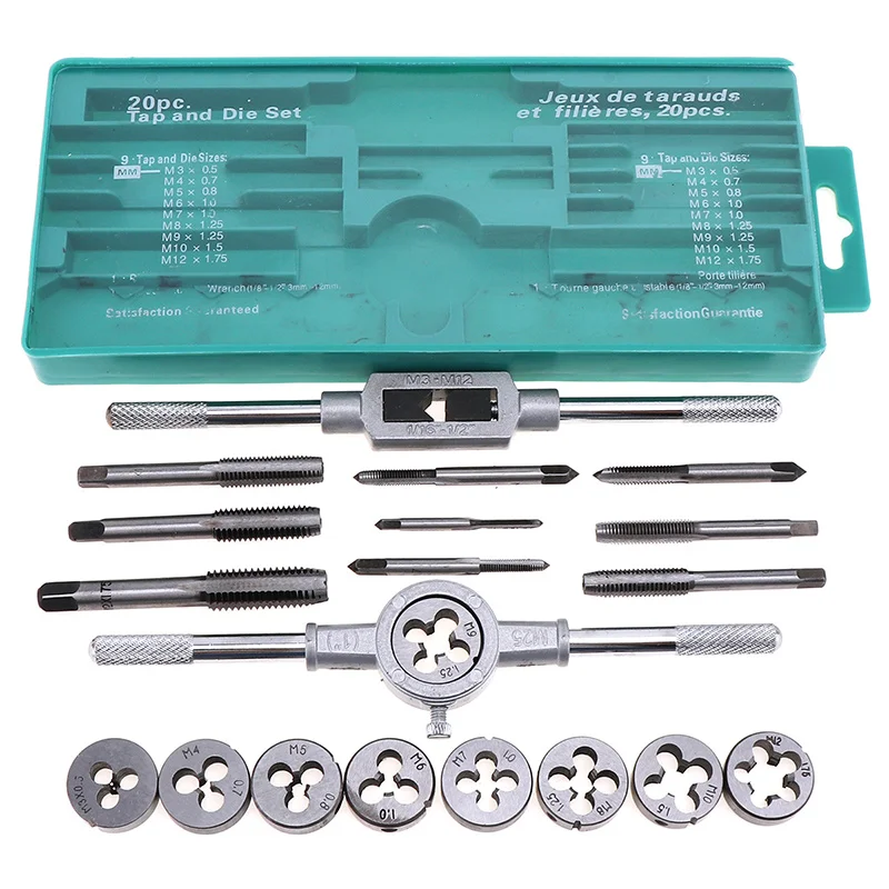 Tap Die Set Hand Thread Plug Taps Hand Threading Tool Screw Thread Wrench Dies Kit With Storage Case Tempered High Carbon Steel