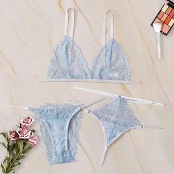3PC Women Lace Sexy Bra Underwear Set Delicate V-Neck Wireless Temptation Thong Hollow G-String Lingerie Sleepwear Brassiere Se
3PC Women Lace Sexy Bra Underwear Set Delicate V-Neck Wireless Temptation Thong Hollow G-String Lingerie Sleepwear Brassiere Se