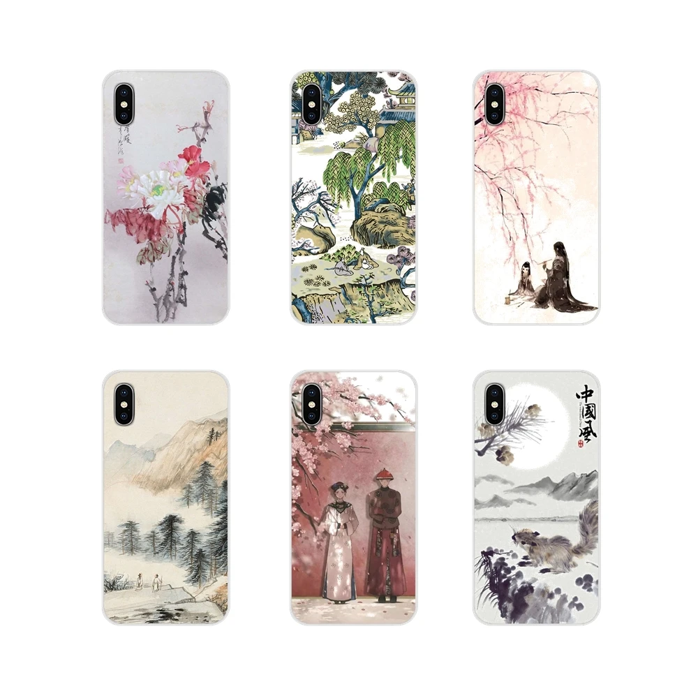 Chinese style ink painting For Apple iPhone X XR XS 11Pro MAX 4S 5S 5C SE 6S 7 8 Plus ipod touch 5 6 TPU Transparent Case Covers | Мобильные
