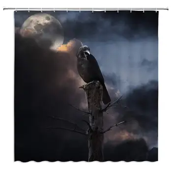 Crow Standing on Dead Tree Shower Curtain Halloween Theme Gothic Moon Cloud Dark Horror Night Black Gray Fabric Bath Curtains
Crow Standing on Dead Tree Shower Curtain Halloween Theme Gothic Moon Cloud Dark Horror Night Black Gray Fabric Bath Curtains