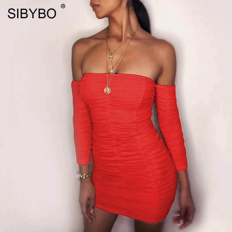 SIBYBO Off Shoulder Pleated Mesh Mini Dress Women Long Sleeve Strapless Sexy Autumn Dress Backless Club Party Dress Short
SIBYBO Off Shoulder Pleated Mesh Mini Dress Women Long Sleeve Strapless Sexy Autumn Dress Backless Club Party Dress Short