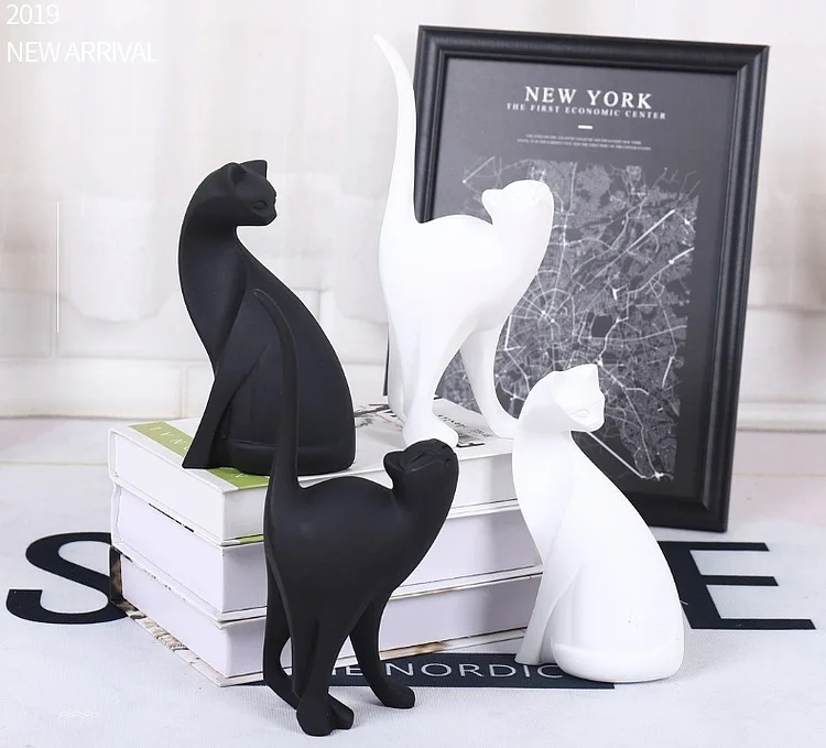 Meubletmoi Sculpture Chat Blanc en résine - Statue décorative Design  Contemporain - Cat White