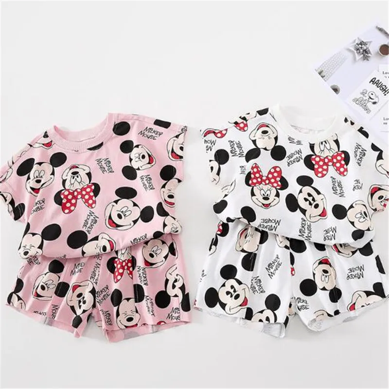 Комплект летней Одежда для девочек малышей хлопковая одежда с рисунком Микки