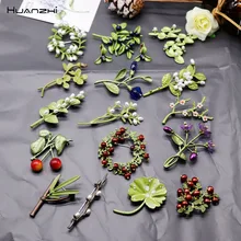 HUANZHI Vintage emalia zielony kolor roślin perły Pin drzewo liści lotosu Blueberry kwiat wiśni bambusa broszka dla damska biżuteria na prezent(China)