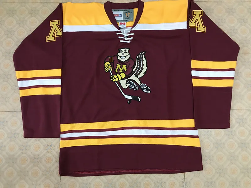 

Colosseum Minnesota Golden Gophers Maroon MEN'S Retro throwback Hockey Jersey Embroidery Stitched Customize any number and name