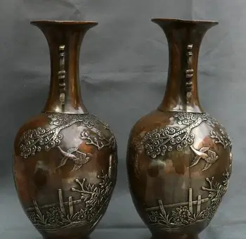 12" Marked Antique China Dynasty Bronze Tree Flower Bird Magpie Bottle Vase Pair 
12" Marked Antique China Dynasty Bronze Tree Flower Bird Magpie Bottle Vase Pair