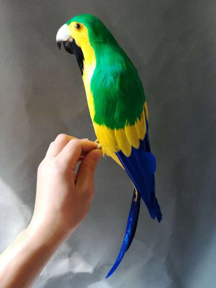 

foam&feathers vivid bird coloured yellow- green feathers parrot large 43cm pastoral handicraft,garden decoration gift b1220