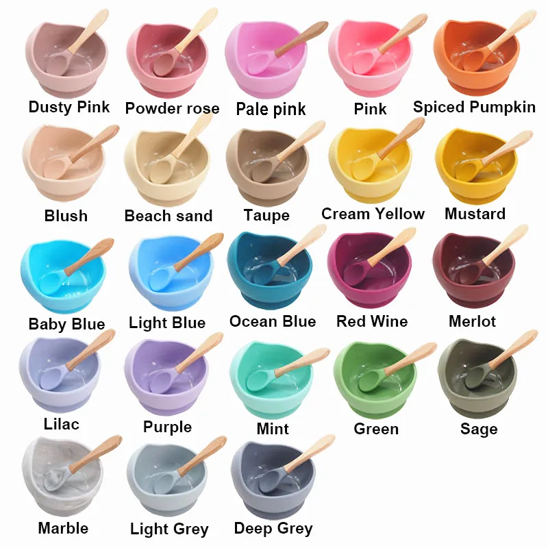 23 color1set Silicone Baby Feeding Bowl Learning Dishes Suction Set Wood Spoon Non-Slip | Мать и ребенок