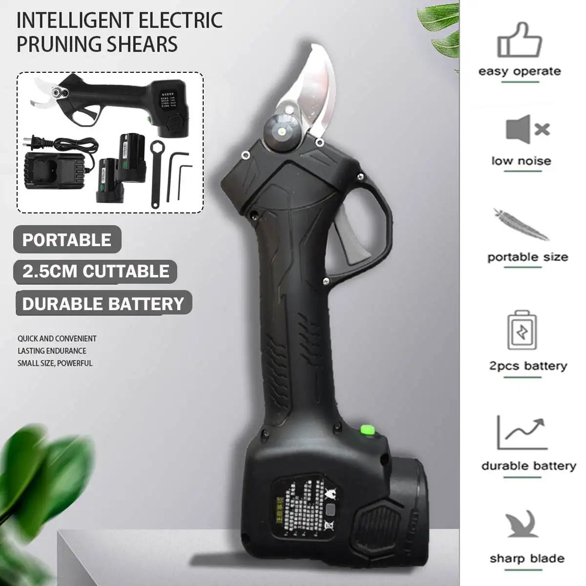 Rechargeable Electric Garden Scissors for Pruning Stems and Branches with Durable Battery and 2.5 CM Maximum Cutting 1 Rechargeable Electric Garden Scissors for Pruning Stems and Branches with Durable Battery and 2.5 CM Maximum Cutting 6