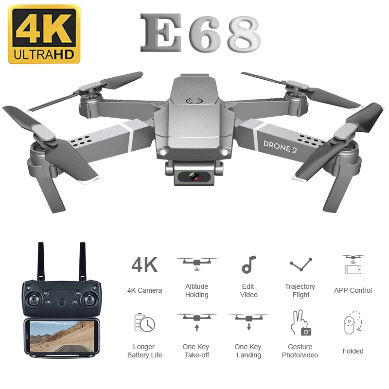 Дрон 4K новый E68 wifi FPV мини с широким углом HD 1080P камера режим удержания высоты RC