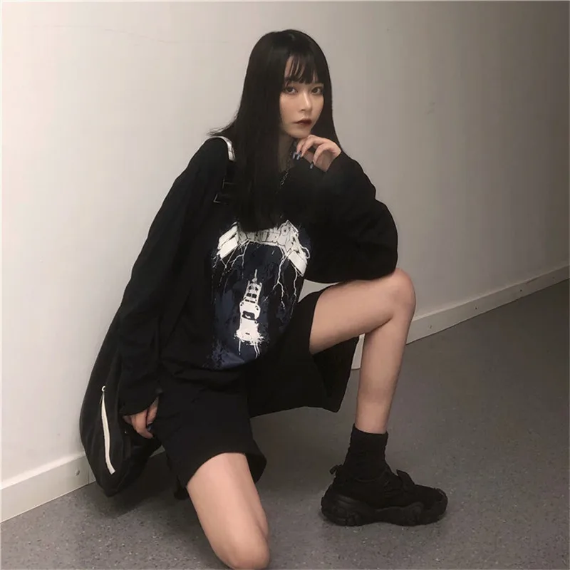 Lychee Girls Streetwear Long Sleeve Loose Women T-shirt Dark Rock Letter Print Women T Shirt Black Crew Neck Lady T-shirts
Lychee Girls Streetwear Long Sleeve Loose Women T-shirt Dark Rock Letter Print Women T Shirt Black Crew Neck Lady T-shirts
