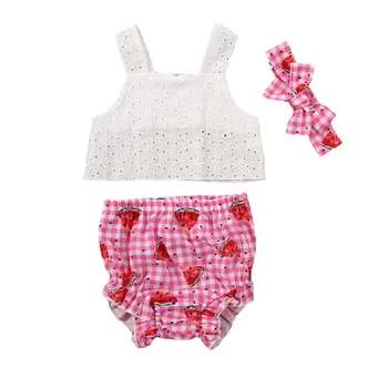 Summer Sleeveless Lace Top Watermelon Plaid Shorts Bottoms Headwear Clothing 3PCS Toddler Infant Newborn Baby Girl Clothes Set
Summer Sleeveless Lace Top Watermelon Plaid Shorts Bottoms Headwear Clothing 3PCS Toddler Infant Newborn Baby Girl Clothes Set
