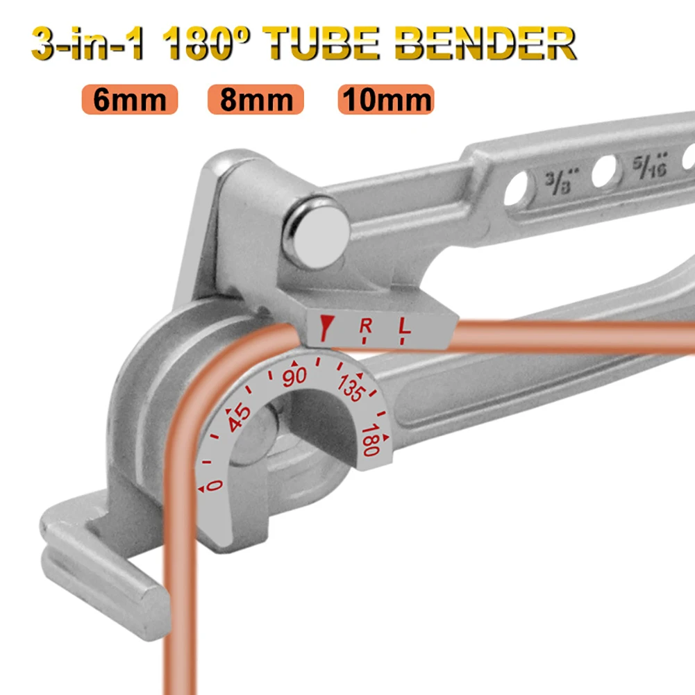 3 In 1 180 Degree Manual Tubing Bender 1/4" 5/16" 3/8" Pipe Tube Bender Water Gas Pipe Plumbing Bending Tool for Copper Brass
3 In 1 180 Degree Manual Tubing Bender 1/4" 5/16" 3/8" Pipe Tube Bender Water Gas Pipe Plumbing Bending Tool for Copper Brass