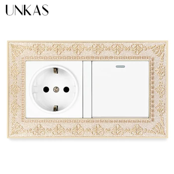UNKAS 4D Zinc Alloy Metal Panel Russia Spain EU Standard Socket + 1 Gang 1 / 2 Way On / Off Light Switch Embossing Retro Frame 
UNKAS 4D Zinc Alloy Metal Panel Russia Spain EU Standard Socket + 1 Gang 1 / 2 Way On / Off Light Switch Embossing Retro Frame