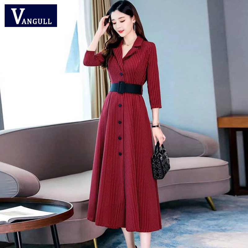 Vangull Women Striped Dress Office Lady New Turn-down Collar Button Elegant Long Dress Female Autumn Fashion Big Yards Dress
Vangull Women Striped Dress Office Lady New Turn-down Collar Button Elegant Long Dress Female Autumn Fashion Big Yards Dress