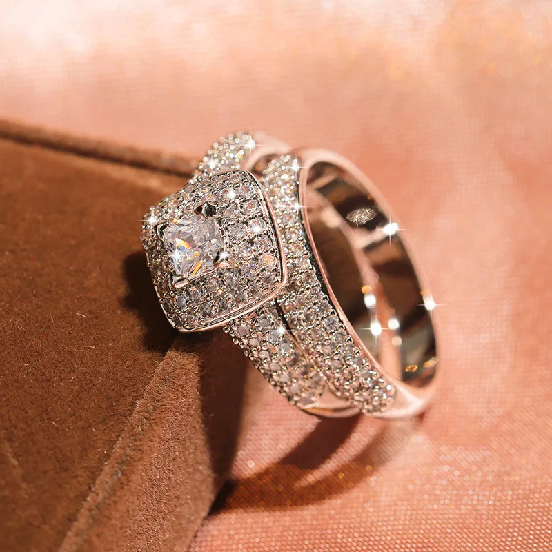 Роскошное женское кольцо с белым квадратным кристаллом обручальные кольца