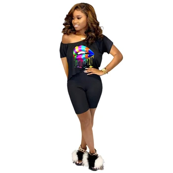 JENYAGE 2 Piece Set Women Top and Shorts New Summer Lips Print Sexy Casual Party Bodycon Stretch Black Two Piece Tracksuit Set
JENYAGE 2 Piece Set Women Top and Shorts New Summer Lips Print Sexy Casual Party Bodycon Stretch Black Two Piece Tracksuit Set