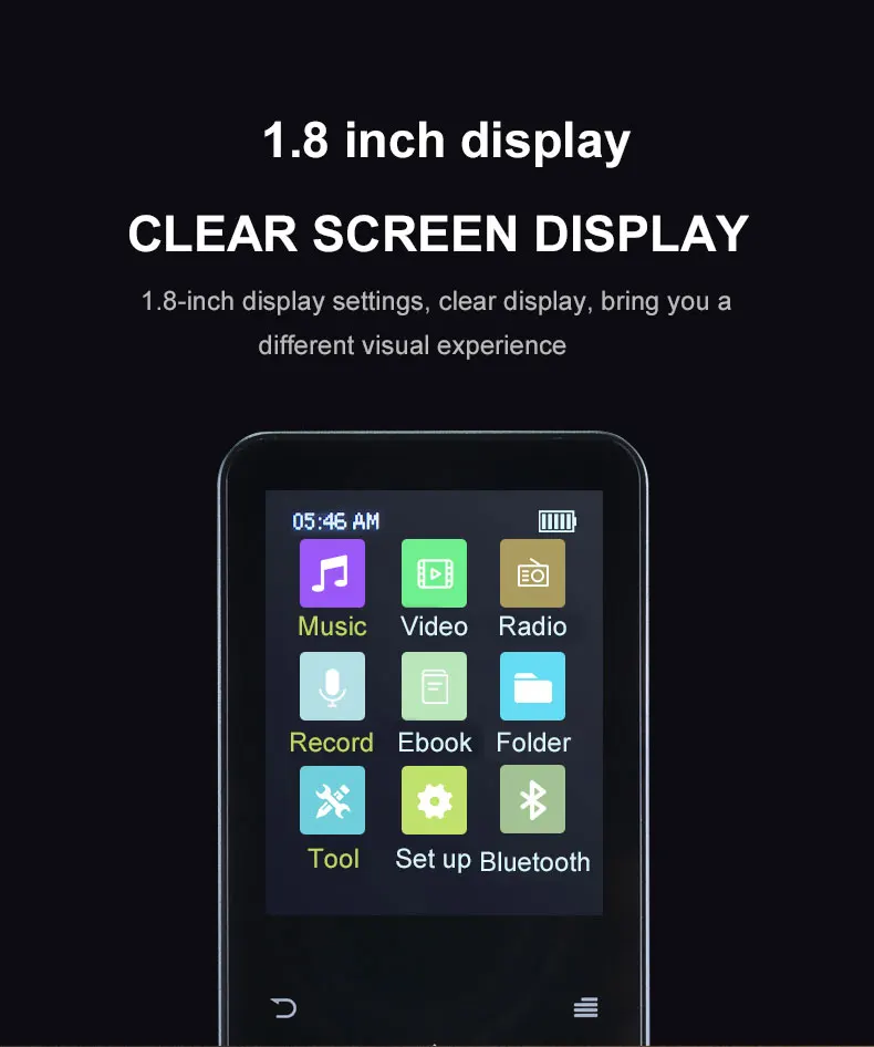 NEW1.8 inch metal touch MP3 MP4 music player Bluetooth 4.2 supports card, with FM alarm clock pedometer e-book built-in speaker