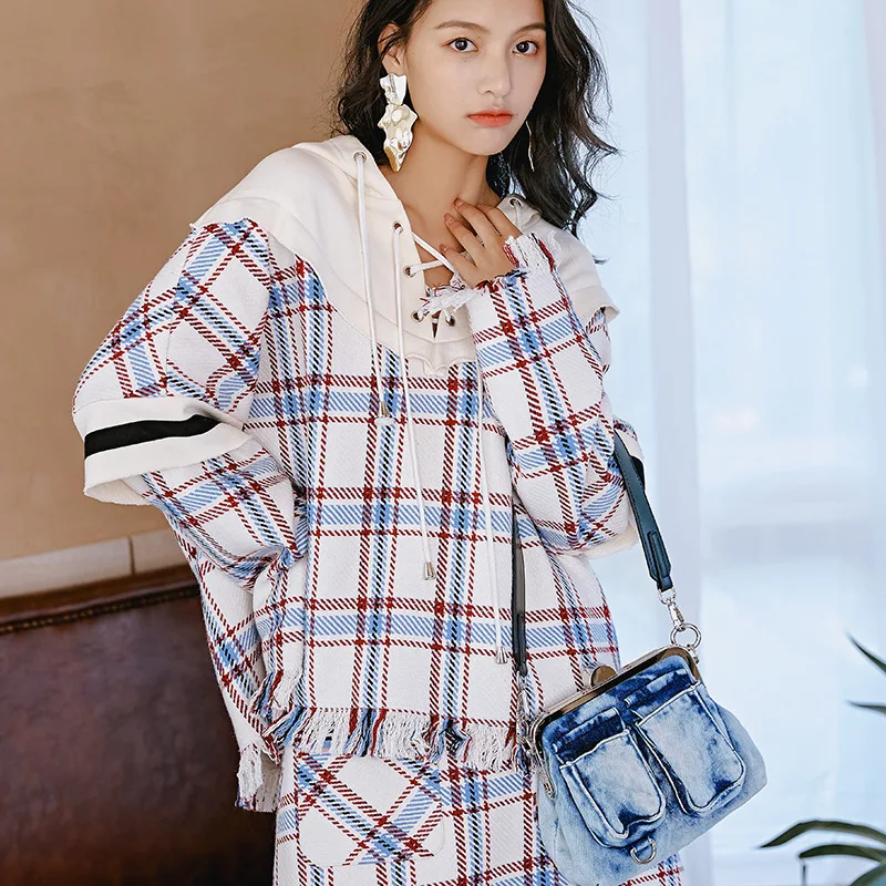 Plaid Knitted Guard Suit for 2019 Drawstring Hooded Pullover Two Piece Pants Set Women
Plaid Knitted Guard Suit for 2019 Drawstring Hooded Pullover Two Piece Pants Set Women