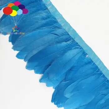 Wholesale 15-20CM (6-8 inches) natural goose feather dyed lake blue made of cloth edge 10 yards DIY performance costume feather 
Wholesale 15-20CM (6-8 inches) natural goose feather dyed lake blue made of cloth edge 10 yards DIY performance costume feather