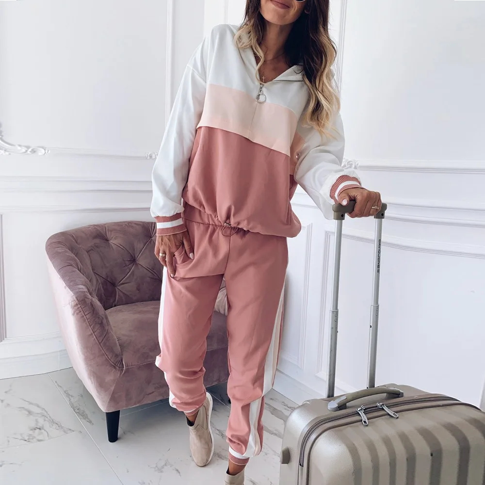 Two Piece Set Women Patchwork Hooded Tops And Elastic Waist Pants Casual Tracksuit Women Autumn Winter Pockets Sweatsuit
Two Piece Set Women Patchwork Hooded Tops And Elastic Waist Pants Casual Tracksuit Women Autumn Winter Pockets Sweatsuit