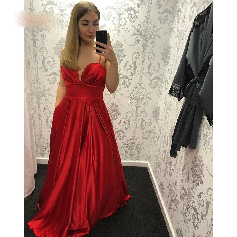 Red Satin A-Line Prom Dresses with Pockets Spaghetti Straps Simple Evening Gowns Long Girls Graduation Dresses
Red Satin A-Line Prom Dresses with Pockets Spaghetti Straps Simple Evening Gowns Long Girls Graduation Dresses