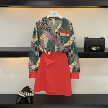 2019 Autumn Fashion Ladies Sets Geometric Colorblock Long Sleeve Shirt + Irregular Short A-line Skirts Women Skirt and Top Suits
2019 Autumn Fashion Ladies Sets Geometric Colorblock Long Sleeve Shirt + Irregular Short A-line Skirts Women Skirt and Top Suits