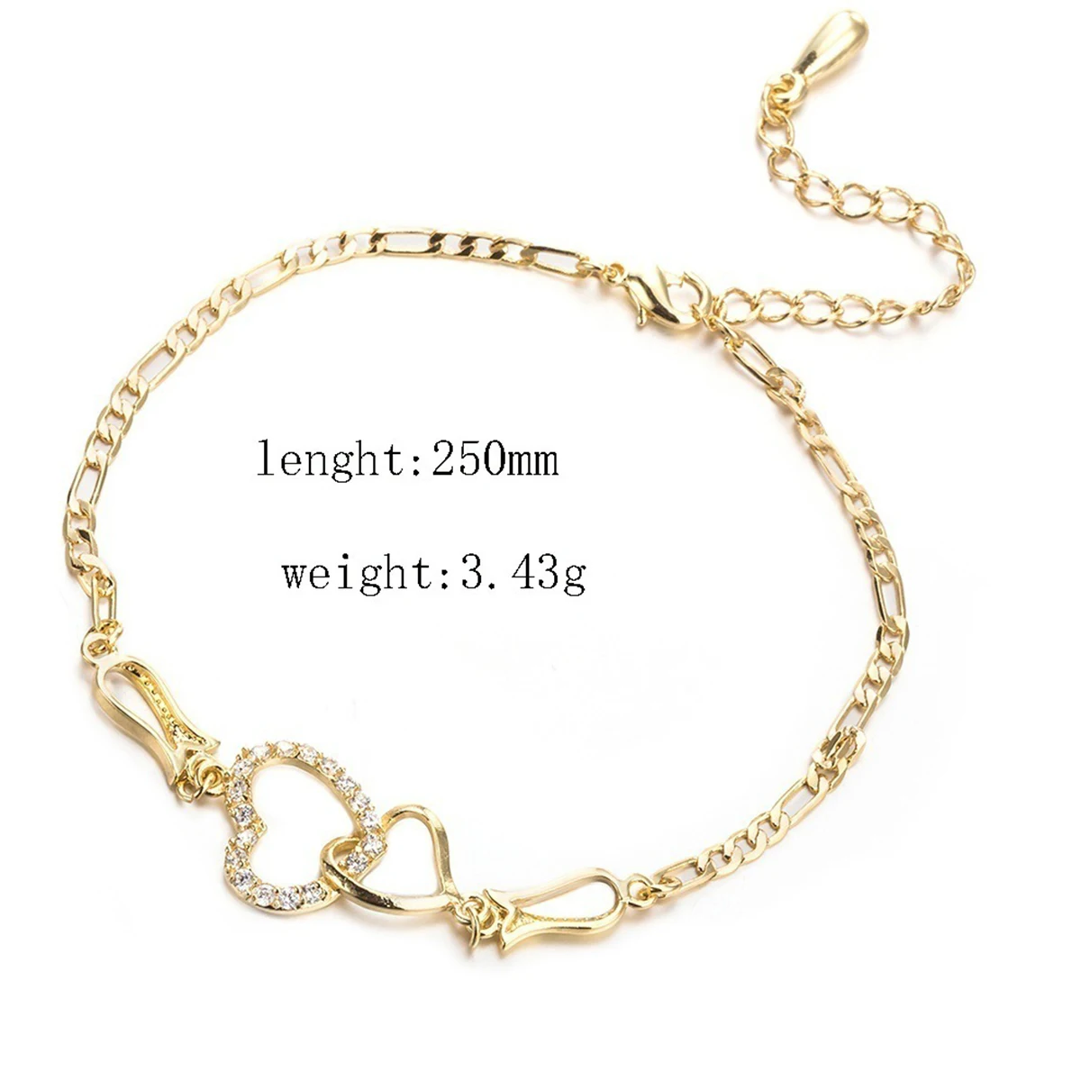 Minimalist Two Heart Connect Anklet Gold Color Clear Cubic Zirconia 25cm(9 7/8") long For New Year Jewelry Gifts , 1 Piece
Minimalist Two Heart Connect Anklet Gold Color Clear Cubic Zirconia 25cm(9 7/8") long For New Year Jewelry Gifts , 1 Piece